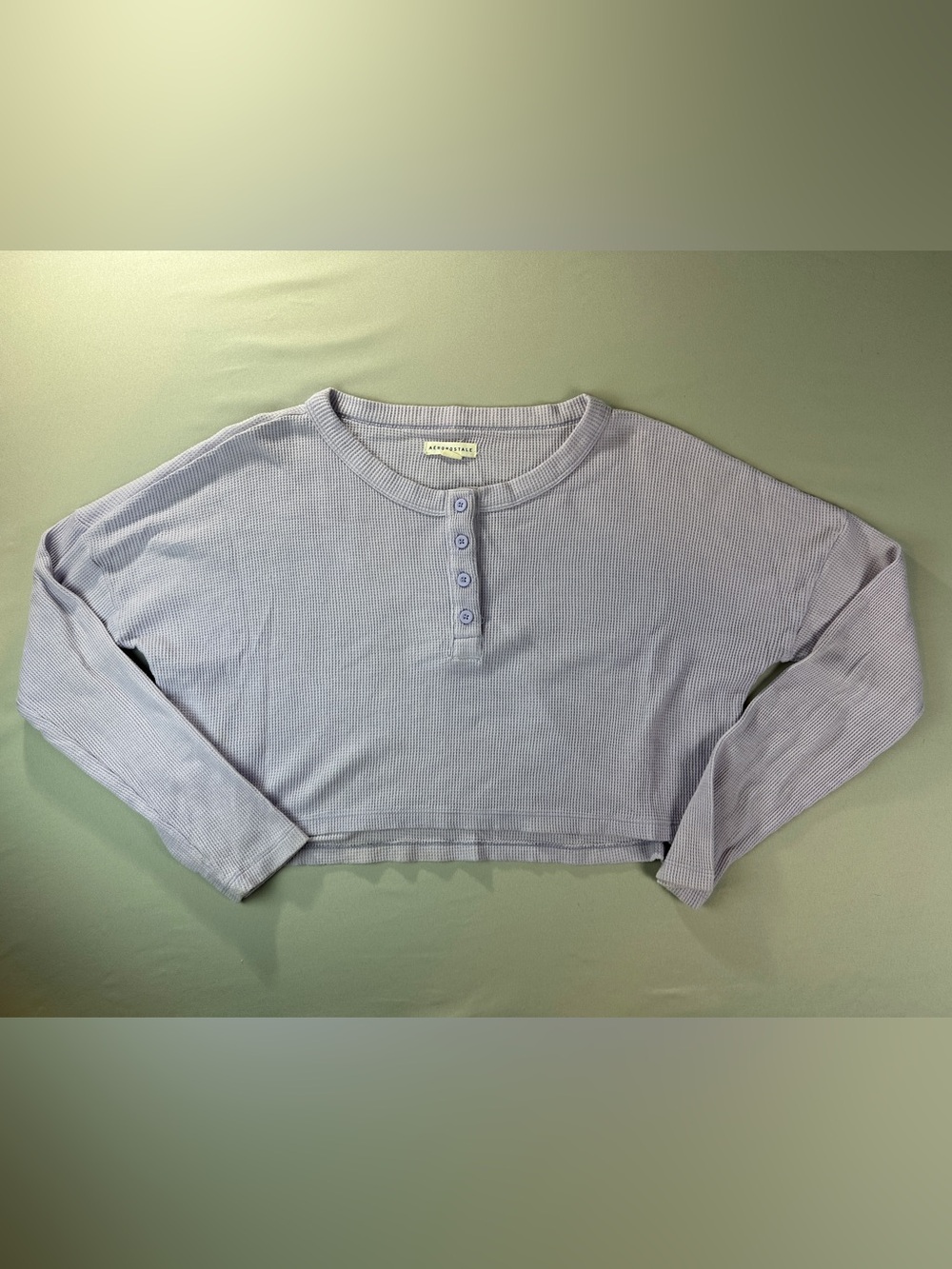 Aeropostale Small Light Lavender Shirt Henley Waffle Long Sleeve Crop Oversized